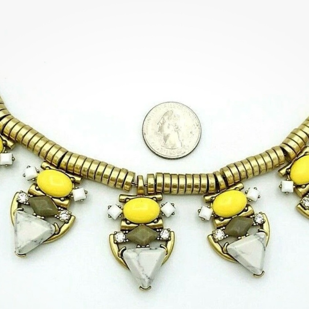 Stella And Dot Pavilion Yellow Cabochon & White Howlite Adjustable Necklace EUC - Picture 5 of 8